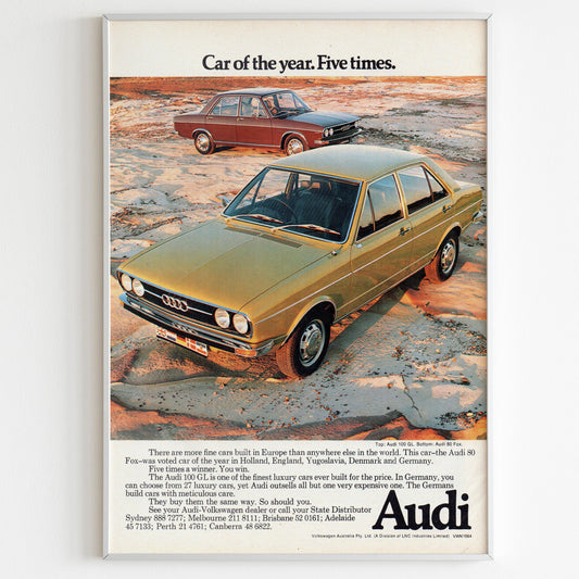 Audi Advertising Poster, 80s Style Print, Vintage Design, Racing Ad Wall Art, Magazine Retro Advertisement