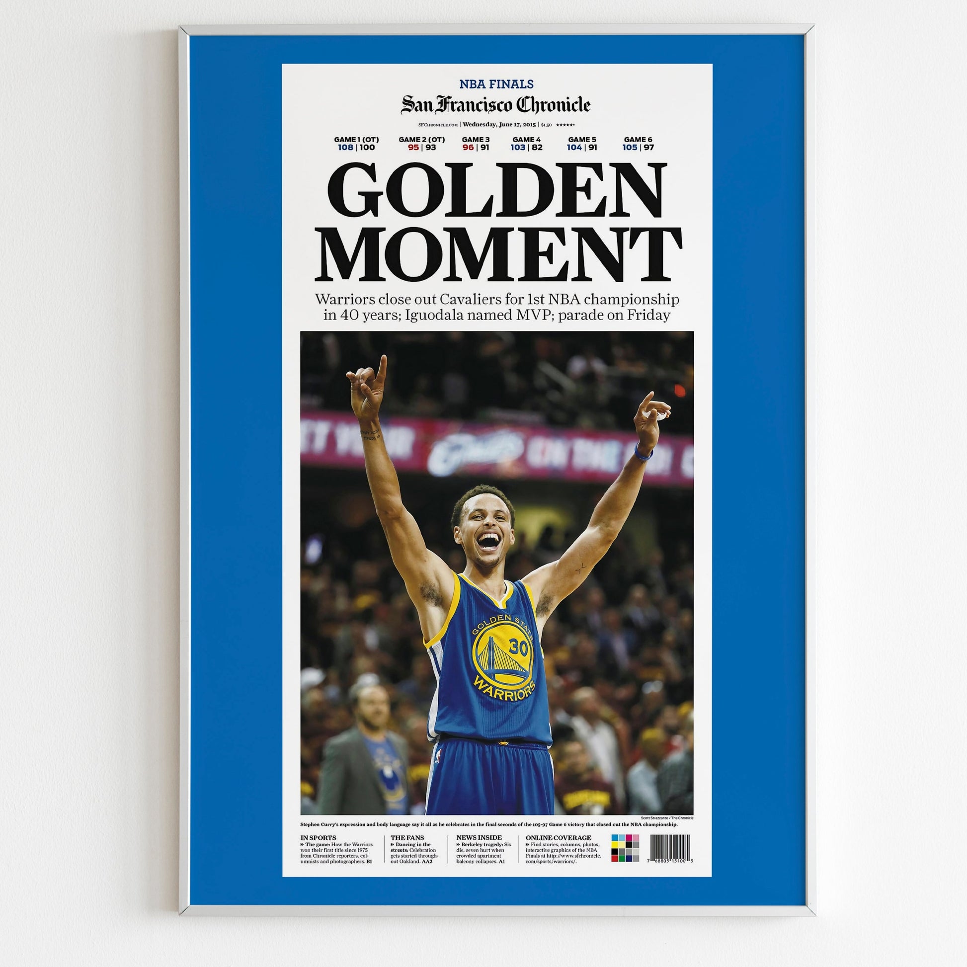 Golden State Warriors 2015 NBA Champions Front Cover San Francisco Chronicle Newspaper Poster, Basketball Print, Magazine Front Page