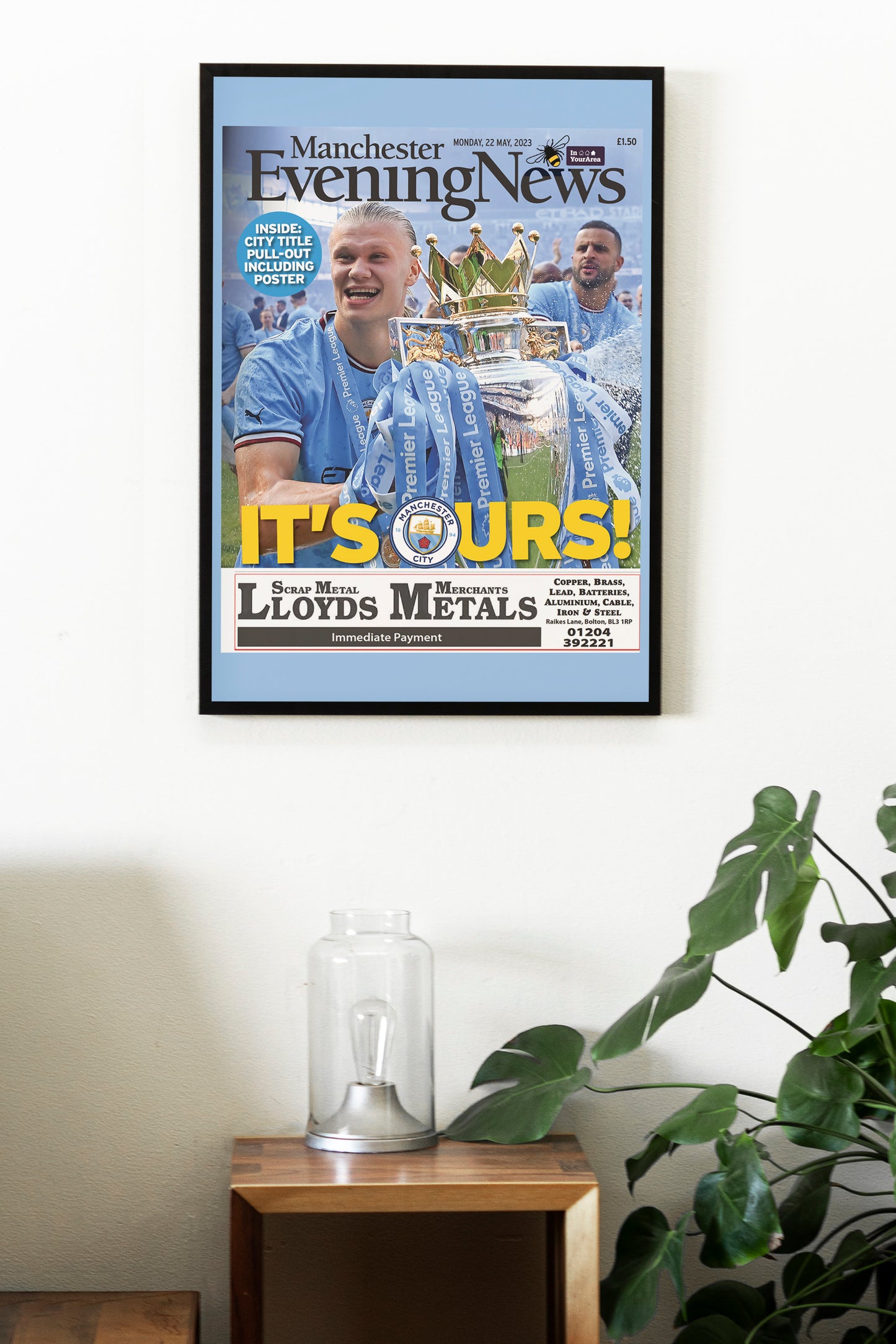 Manchester City 2022 / 2023 Premier Leauge Champions Newspaper Front Cover Poster