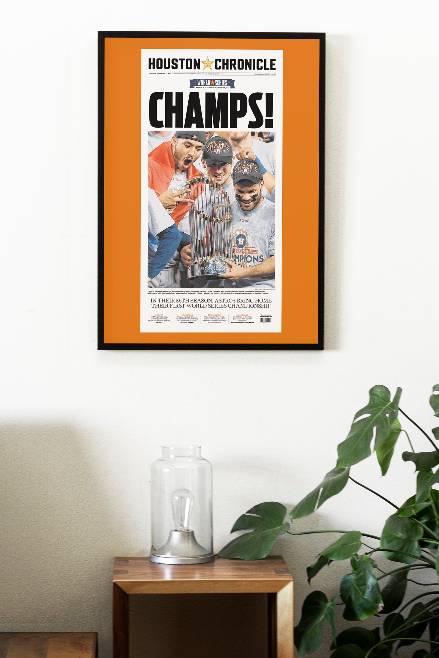 Houston Astros 2017 World Series MLB Champions Front Cover Houston Chronicle Newspaper Poster
