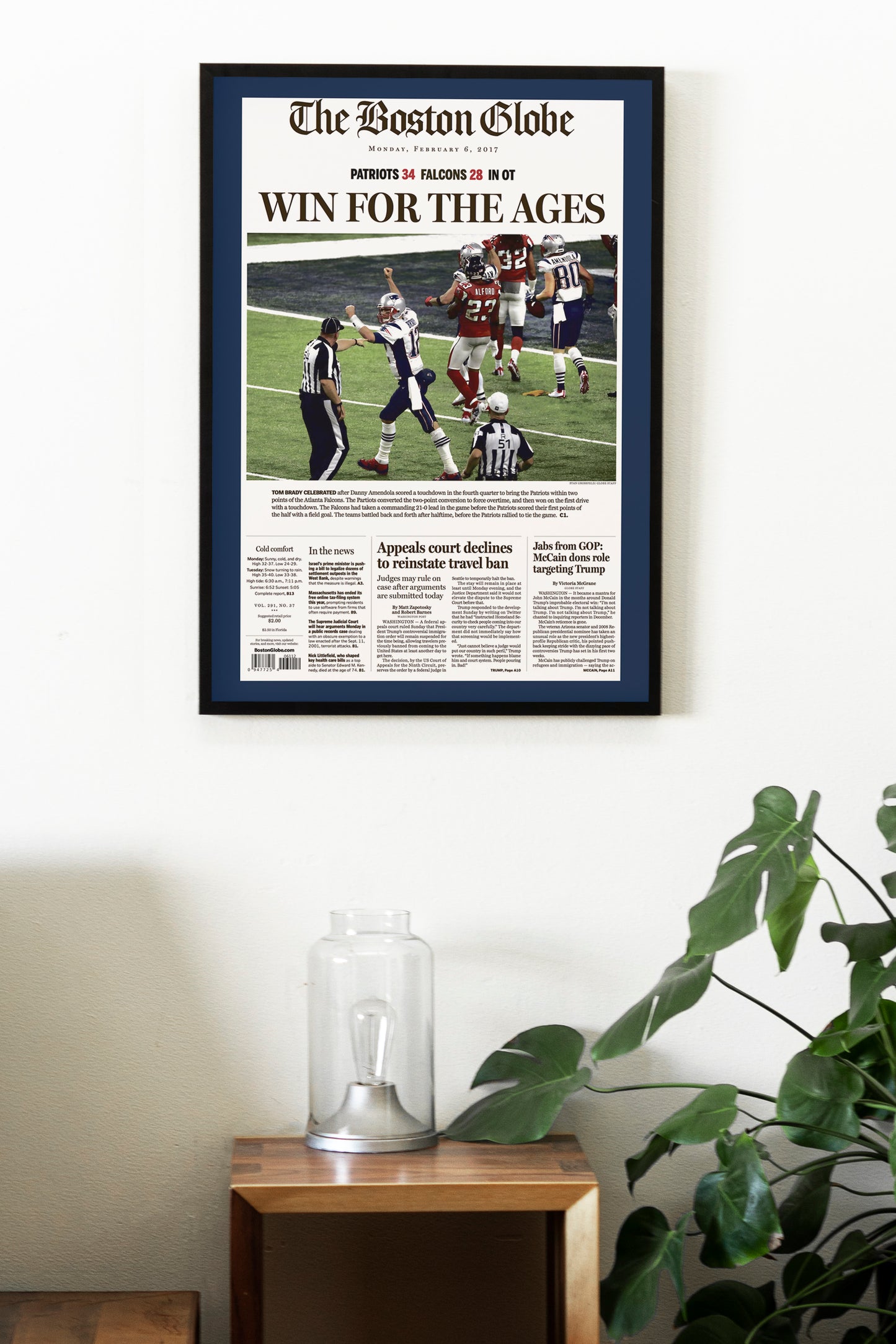 New England Patriots 2017 Super Bowl NFL Champions Front Cover The Boston Globe Newspaper Poster