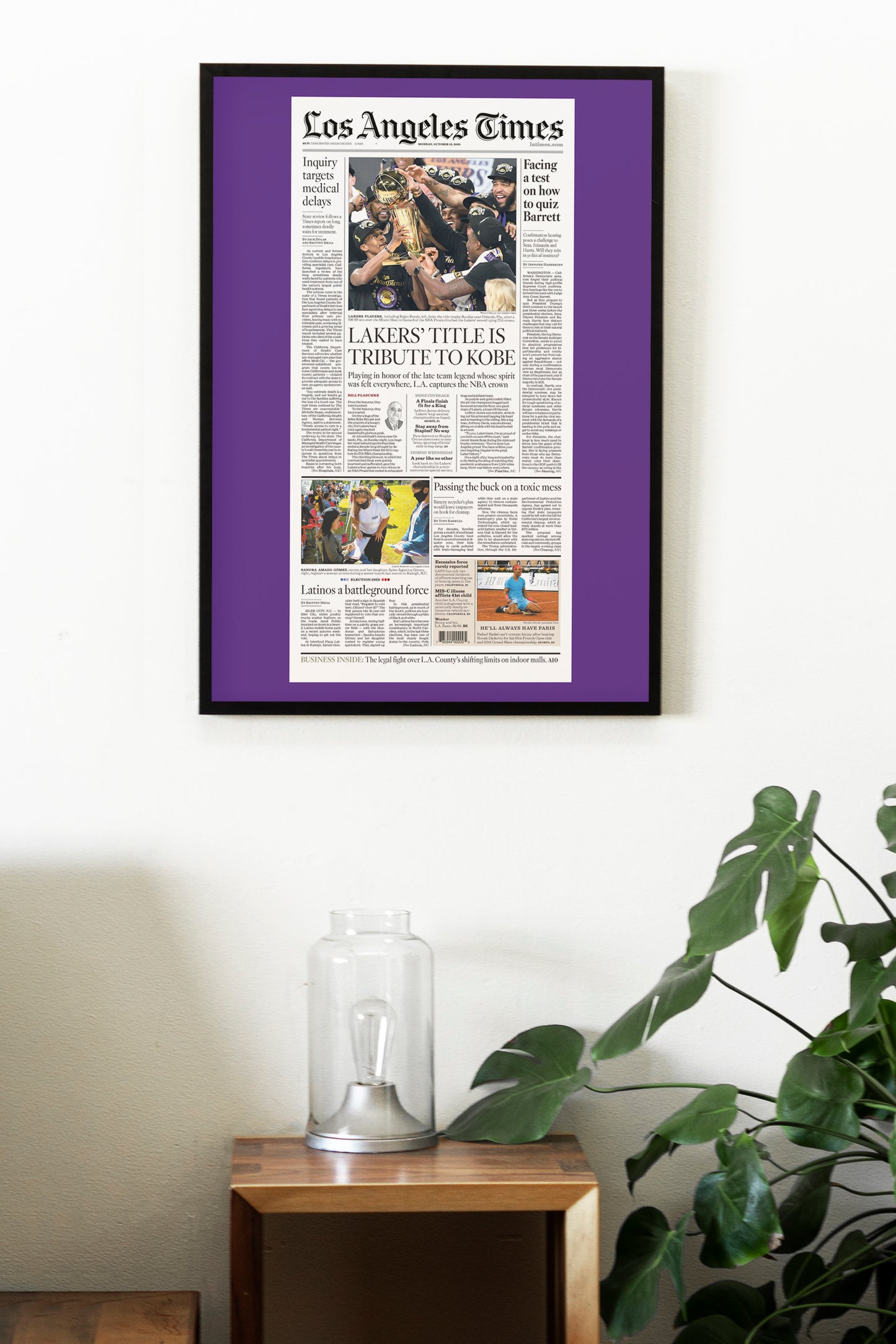 Los Angeles Lakers 2020 NBA Champions Front Cover Los Angeles Times Newspaper Poster