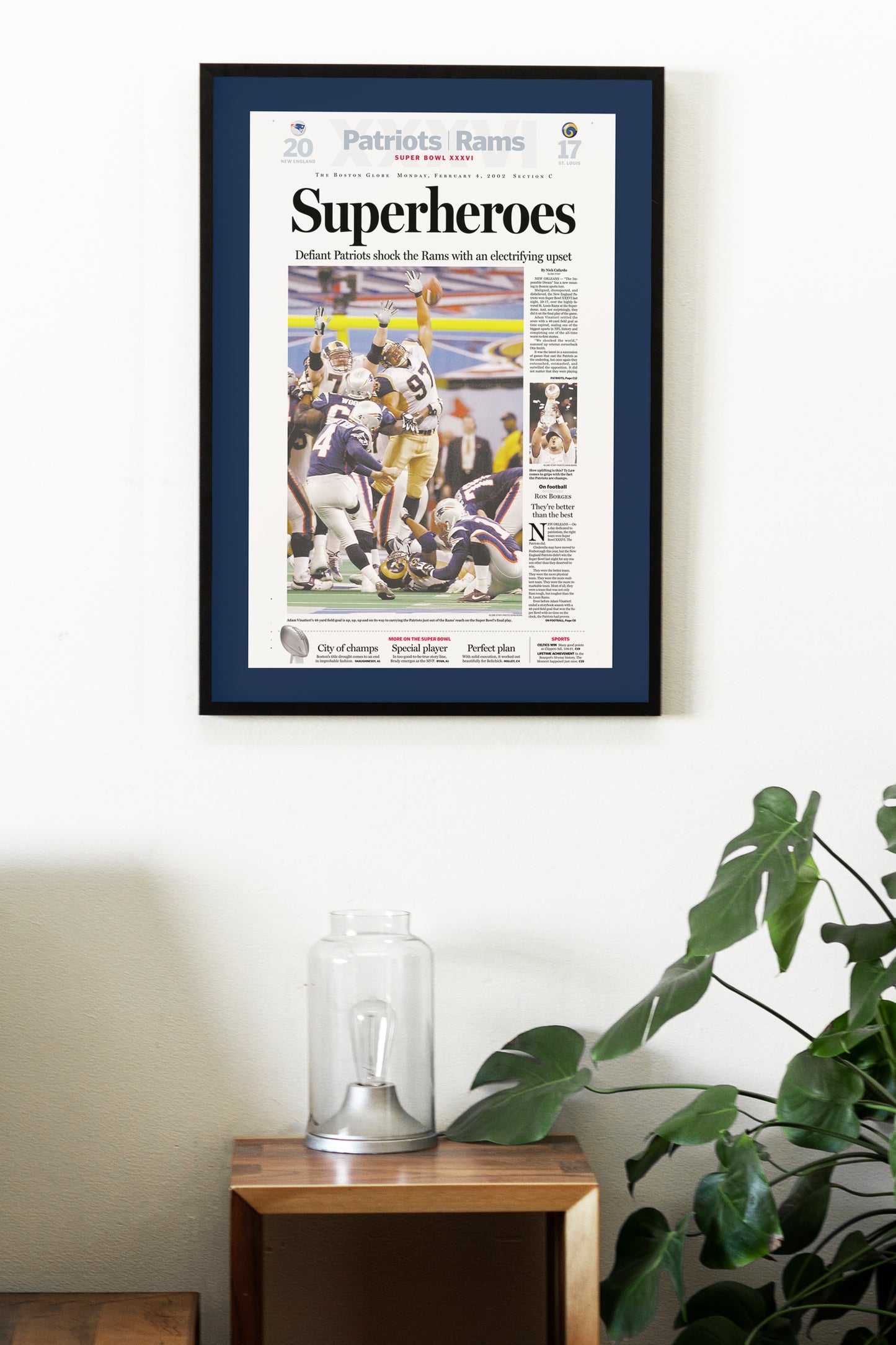 New England Patriots 2002 Super Bowl NFL Champions Front Cover The Boston Globe Newspaper Poster