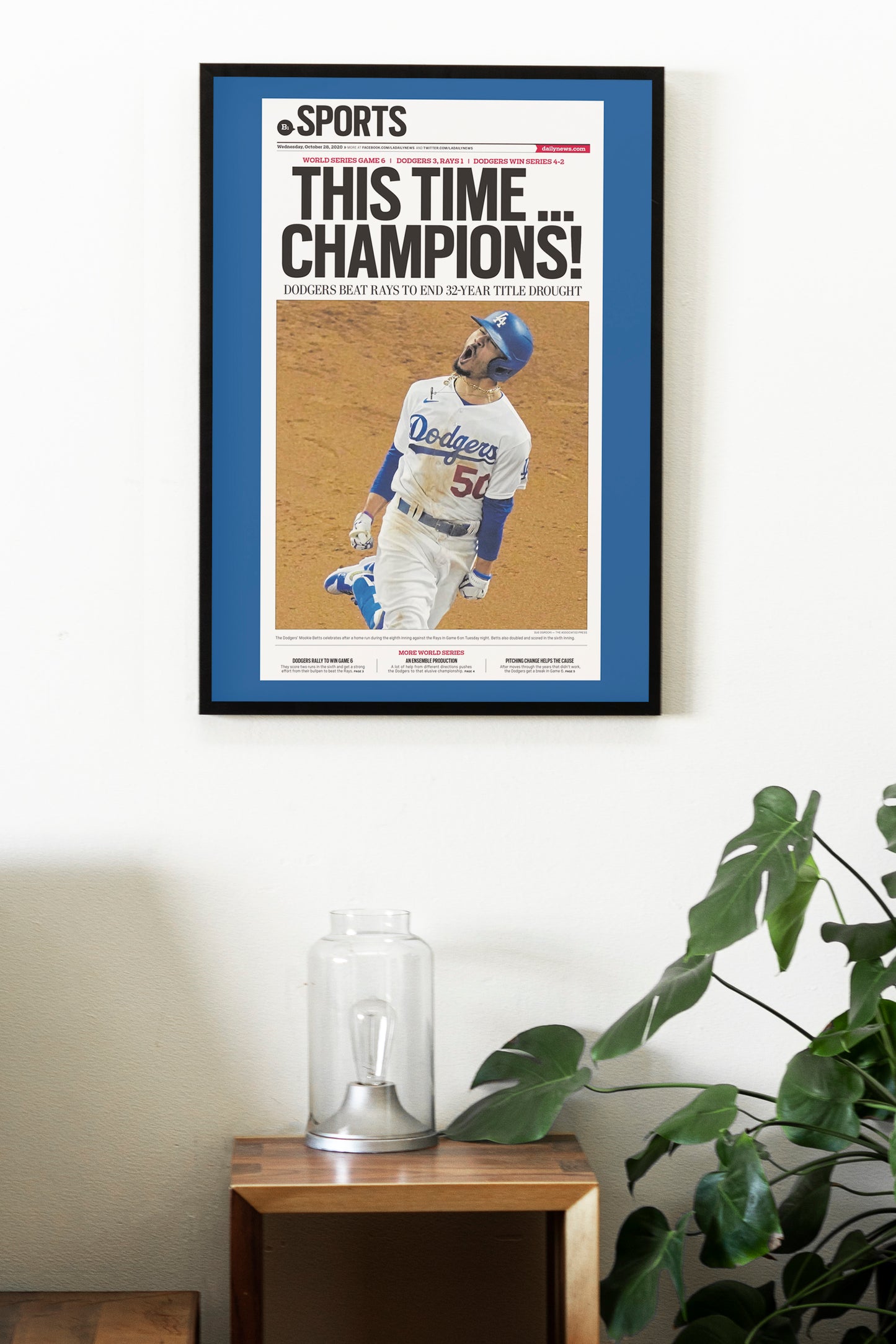 Los Angeles Dodgers 2020 World Series MLB Champions Front Cover LA Daily News Newspaper Poster
