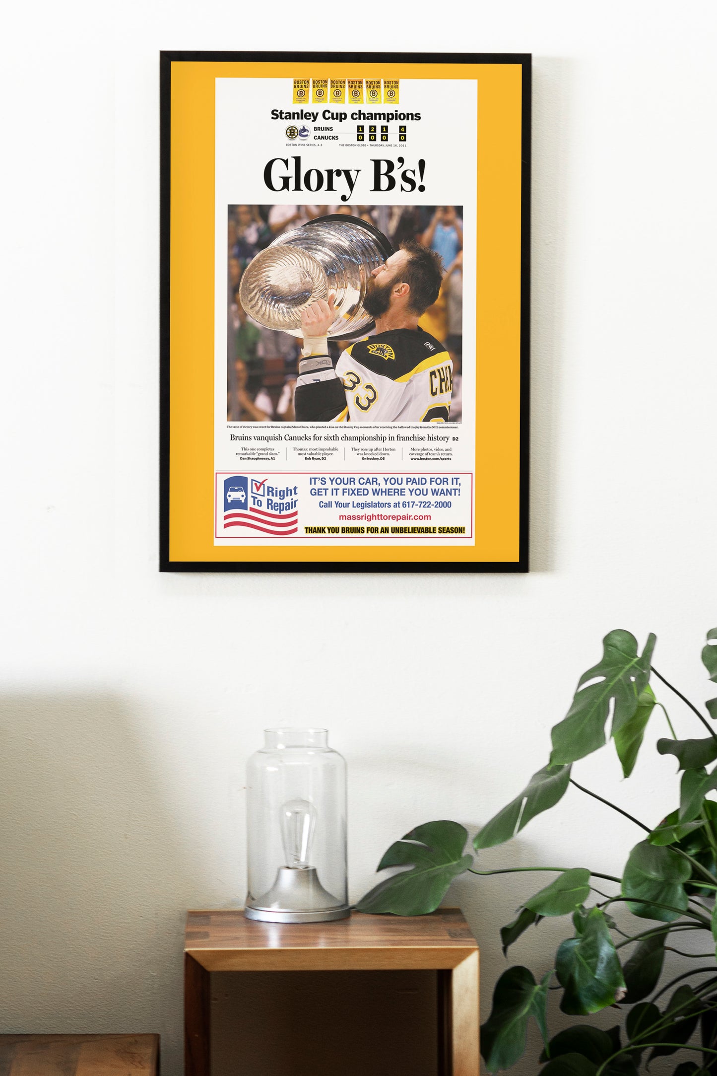 Boston Bruins 2011 NHL Stanley Cup Champions Front Cover The Boston Globe Poster
