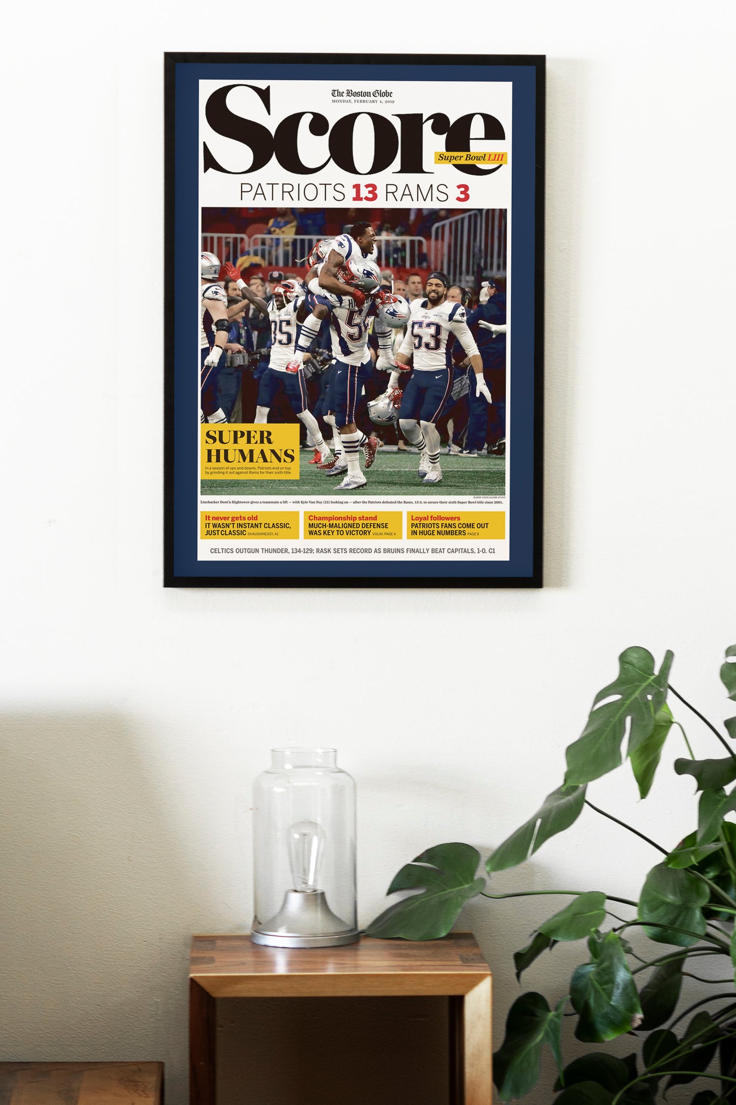 New England Patriots 2019 Super Bowl NFL Champions Front Cover The Boston Globe Newspaper Poster