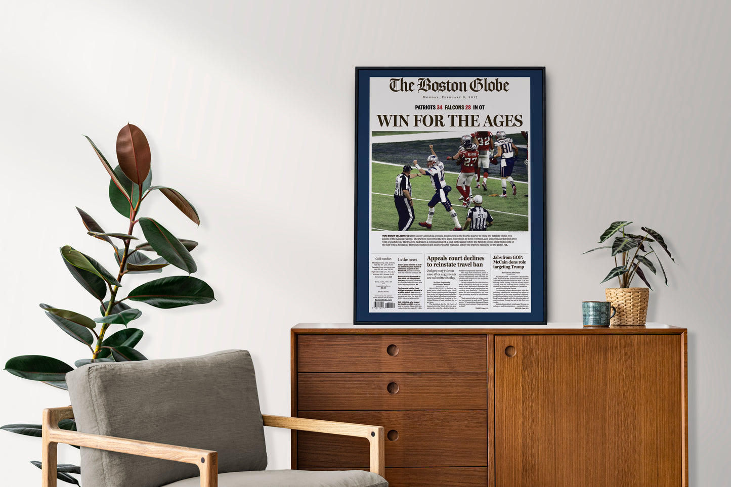 New England Patriots 2017 Super Bowl NFL Champions Front Cover The Boston Globe Newspaper Poster