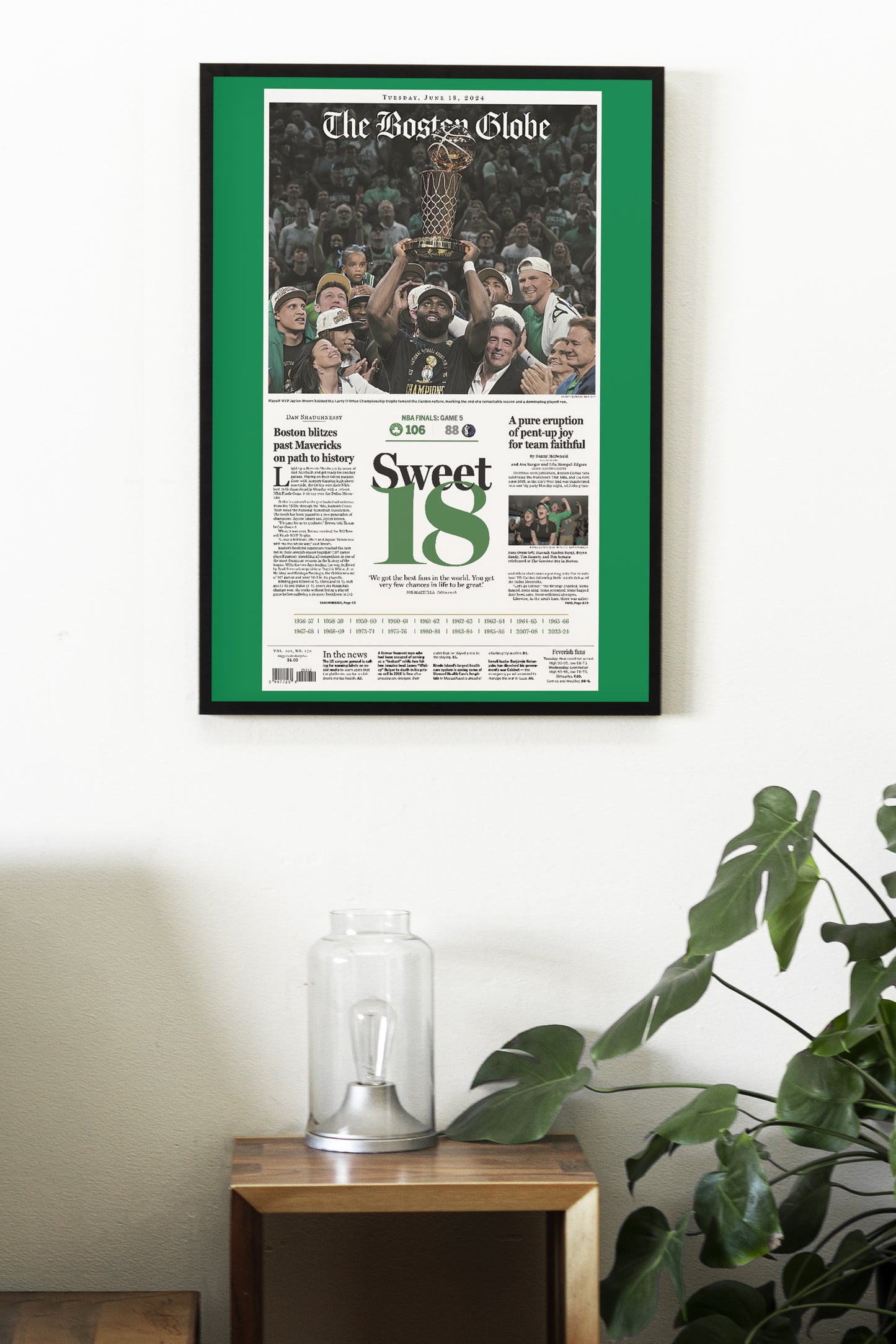 Boston Celtics 2024 NBA Champions Front Cover The Boston Globe Newspaper Poster