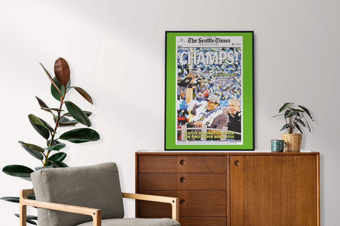 Seattle Seahawks 2014 Super Bowl NFL Champions Front Cover The Seattle Times Newspaper Poster