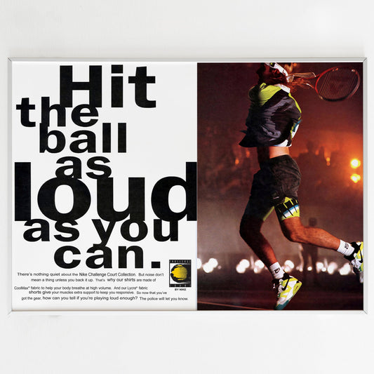 Nike Challenge Court Andre Agassi Advertising Poster, Vintage Ad Wall Art, 90s Style Tennis Print, Magazine Retro Advertisement
