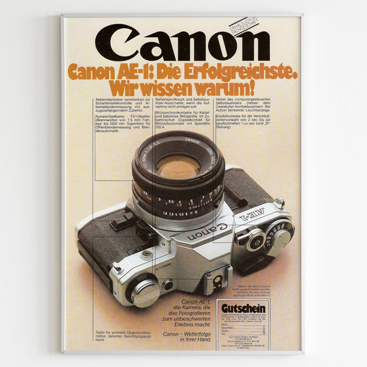 Canon Advertising Poster, 70's Style Print, Ad Wall Art, Vintage Design Advertisement, Magazine Ad Retro Poster
