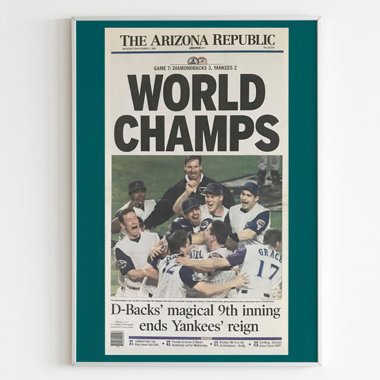 Arizona Diamondbacks 2001 World Series MLB Champions Front Cover The Arizona Republic Newspaper Poster, Baseball Team Magazine Print