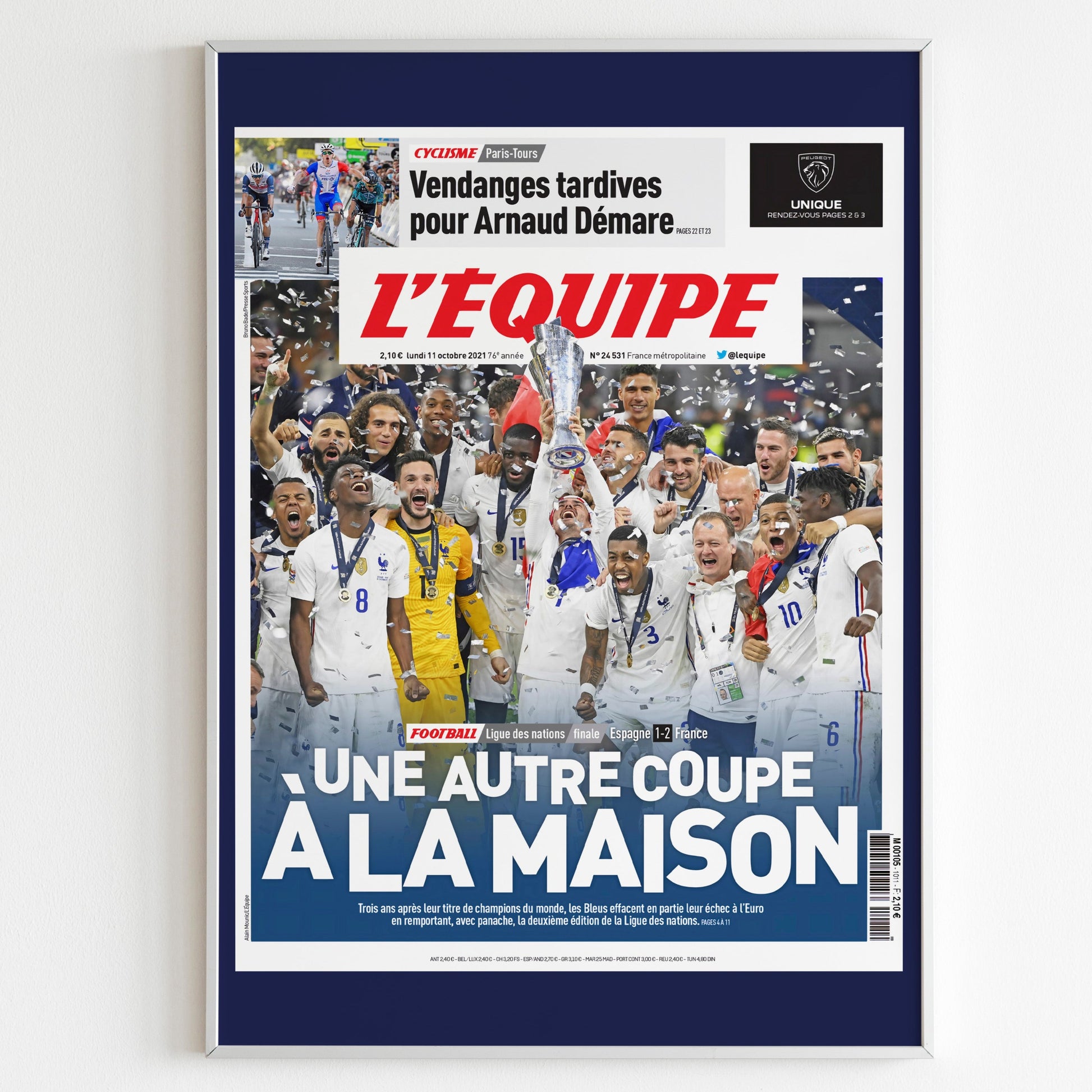 France 2018 FIFA World Cup Champions Front Cover L'Equipe Poster, Football National Team Print, Magazine Front Page Minimalistic Wall Poster