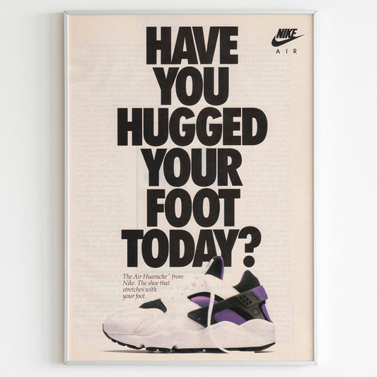 Nike Air Huarache Advertising Poster, 90s Style Shoes Print, Vintage Ad Wall Art, Magazine Retro Advertisement