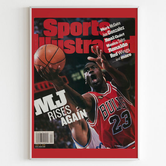 Michael Jordan "MJ Rises Again" Chicago Bulls 90's Front Cover Sport Illustrated Poster, NBA Basketball Team Print, Magazine Front Page