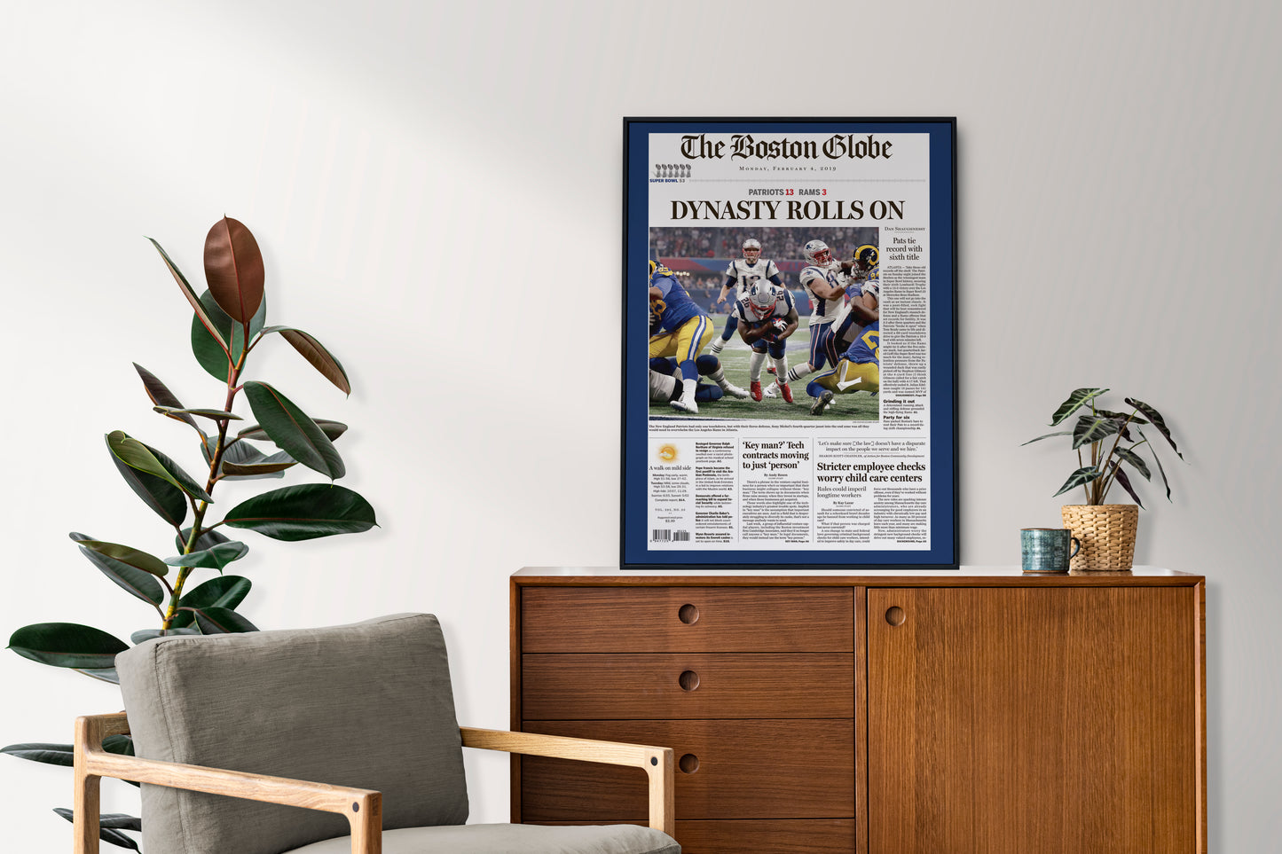New England Patriots 2019 Super Bowl NFL Champions Front Cover The Boston Globe Newspaper Poster