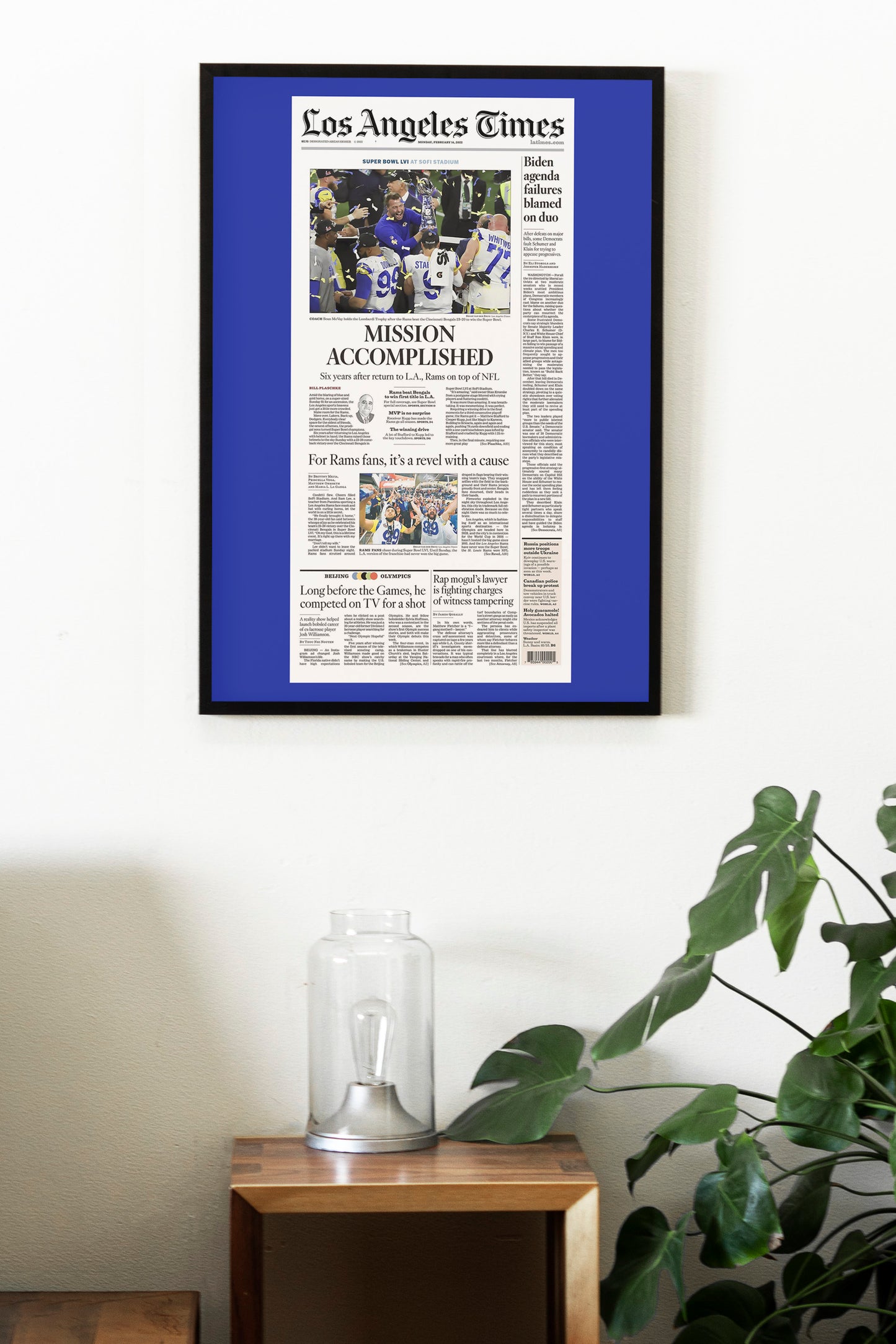 Los Angeles Rams 2022 Super Bowl NFL Champions Front Cover Los Angeles Times Newspaper Poster