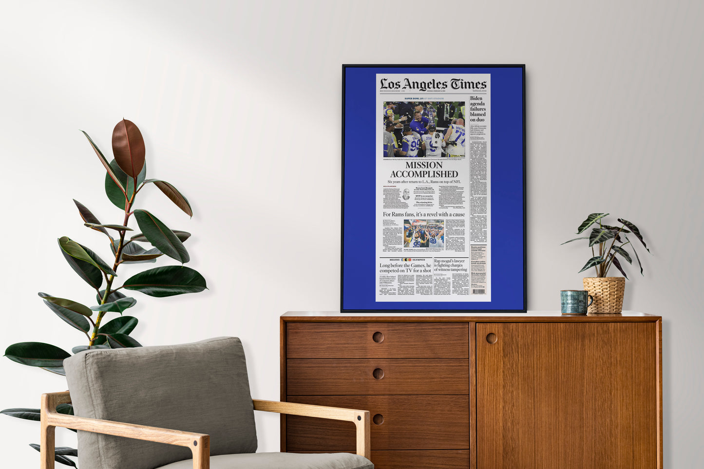 Los Angeles Rams 2022 Super Bowl NFL Champions Front Cover Los Angeles Times Newspaper Poster