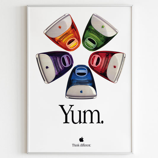 Apple "Yum" Think Different Advertising Poster, 90s Retro Style Print, Vintage Design Wall Art, Magazine Retro Advertisement